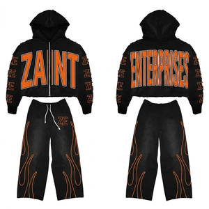 ชุดวอร์มผู้ชาย ZAINI 350 GSM พรีเมียม ผ้าฝ้ายฟลีซ 100% สีดำส้ม สไตล์สตรีทแวร์สำหรับฤดูหนาว พร้อมบริการสกรีนโลโก้แบบ DTF และปักลายตามสั่ง - Product Image 1