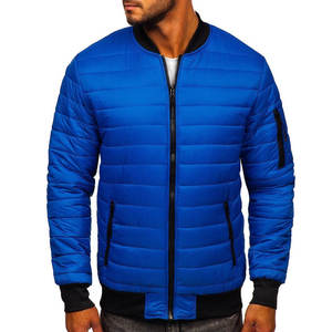 Men's Solid Blue Bomber Jacket Stand Collar Zipper Closure Breathable <b>Windproof</b> Casual Autumn Wear Regular Fit OEM Service - Product Image 2