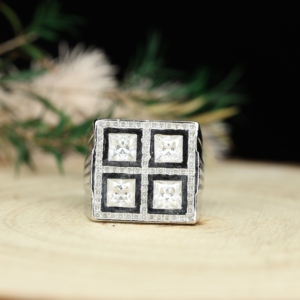 Pahal Jewels 925 Sterling Silver 18K White Gold Plated Classic Square Engagement <b>Men's</b> Wedding <b>Ring</b> Moissanite Prong <b>Set</b> Third - Product Image 1