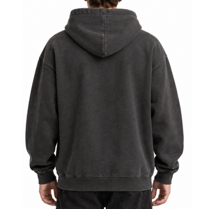 Sudadera con capucha para hombre de alta calidad, lavada al ácido, con estampado gráfico negro, estilo streetwear. - Product Image 3