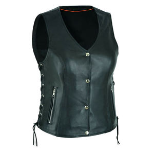 Gilet en cuir fabriqué en usine, style motard col en V avec rivets et laçage latéral, coupe classique, vêtement d'extérieur automne-hiver, vente en gros - Product Image 6