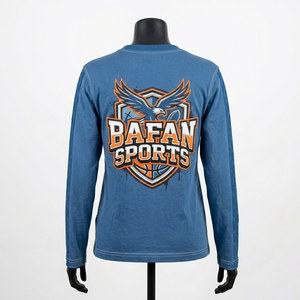 Camiseta de Manga Larga de Algodón Jersey Premium de 190 GSM, Azul, con Estampado Gráfico, Logotipo Personalizado, Estilo Urbano - Product Image 2