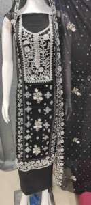 Zarkan Stones Work Colección de invierno Sin coser Heavy Faux Georgette Shalwar Kameez Fondo interior francés Dupatta Salwar Kameez - Product Image 3