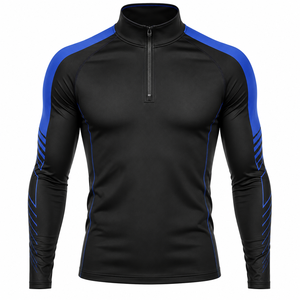 <b>Compression</b> Sports Jersey <b>Men</b> Long Sleeve Black Blue Crew Neck Fitted Moisture Wicking Quick Dry Polyester Full Sleeve - Product Image 4