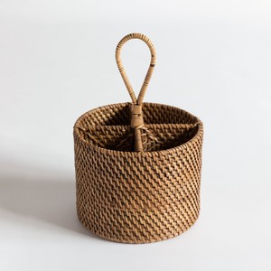 Rattan <b>utensil</b> storage basket with compartments cutlery caddy for sale handweave flatware <b>holder</b> - Product Image 3