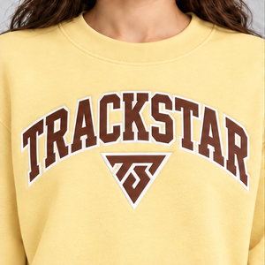 Women's Pale Yellow Solid Color Varsity Letter <b>Crewneck</b> Sweatshirt Long Sleeve Custom Logo - Product Image 5
