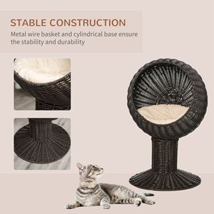 Lit pour chat rotatif en forme d'œuf, avec coussin épais et tapis naturel en herbe tressée, maison pour chat surélevée, inspiré du café - Product Image 3