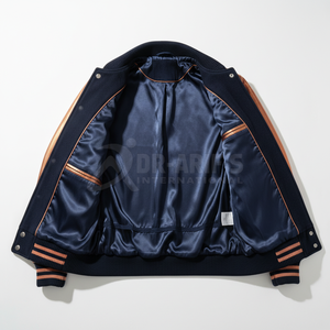 Veste universitaire bleu marine pour homme, 100% laine, manches brodées lettre C 28, style preppy, imperméable, col montant, vêtement d'hiver - Product Image 6