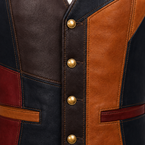 Customized <b>Men's</b> Genuine <b>Leather</b> Western <b>Vest</b> Stand Collar Sleeveless Zipper Closure Embossed Printing Summer Outerwear OEM/ODM - Product Image 5