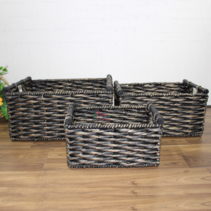 Panier de rangement multifonctionnel écologique en jacinthe d'eau avec poignées en bois pour le rangement du linge - Product Image 5