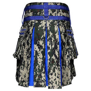 Kilt écossais camouflage bleu pour homme, plissé, en coton, style Highland, utilitaire, 2026 - Product Image 3