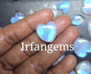 Blue Moonstone Cabochon High Quality Natural Loose Gemstone Heart Size Shape Lot Rainbow Power High-Potency for Jewellery <b>Light</b> - Product Image 2