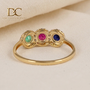 Bague de luxe en or massif 14 carats avec diamant de laboratoire, saphir bleu, rubis sang de pigeon et émeraude colombienne, bijoux pour femmes - Product Image 2