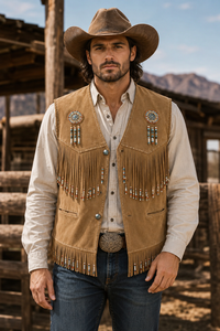 Chaleco de Cuero de Gamuza Estilo Vaquero Occidental para Hombre, Diseño Moderno con Flecos, Gran Venta |   Proveedor de Chalecos de Cuero Hechos a Mano de Primera Calidad - Product Image 3