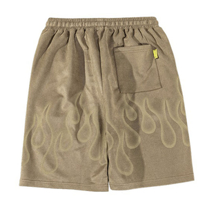 Pantalones cortos deportivos transpirables con estampado de llamas para hombre, pantalones cortos informales con cintura elástica, ropa de calle de algodón, pantalones deportivos holgados de verano para gimnasio - Product Image 2