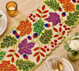 Embroidered <b>Teal</b> Floral <b>Table</b> <b>Runner</b> Bohemian Style Home Decor - Product Image 3