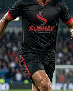 SUBHAY INTERNATIONAL Men's Black Soccer Jersey V-Neck Short Sleeve Moisture Wicking Polyester <b>Athletic</b> Fit Adult All Seasons - Product Image 1