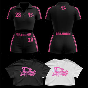 Conjunto Deportivo Personalizado OEM para Hombre, Camiseta Negra y Rosa con Corte Recto, Pantalones Cortos, Manga Corta, Ribete en Contraste, Estampado con Letras, Corte Ajustado - Product Image 4