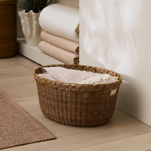 Panier à linge ovale spacieux en rotin naturel, fait main, en osier naturel, pour chambre et salle de bain - Product Image 3