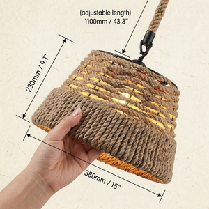 Handwoven <b>Rope</b> Pendant Lamp Shade 13x13x9 Inch Boho Ceiling <b>Light</b> Cover Rustic Natural Fiber Hanging Wedding Housewarming - Product Image 4