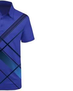 Camiseta Polo Azul Rey Personalizada para Hombre, Manga Corta, Estampado Geométrico, Poliéster y Algodón Piqué, Ropa Deportiva Casual para Golf - Product Image 6