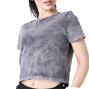 Camiseta Corta con Efecto Ácido, de Alta Calidad, 100% Algodón, Servicio OEM Personalizado, Nuevo Estilo Moderno para Mujer - Product Image 1