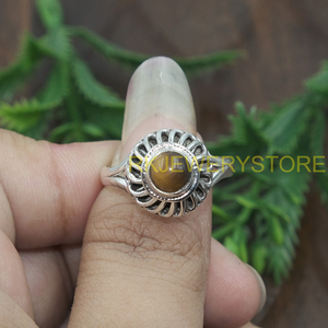 Natural Tiger Eye Stone 925 Sterling Silver <b>Ring</b> Handmade Vintage Sunburst Design Unisex <b>Statement</b> Healing Crystal Jewelry Her - Product Image 4