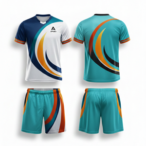 Ensemble d'uniformes de football à design évasé, imprimé par sublimation, respirant, séchage rapide, nom d'équipe personnalisé, services OEM, prix de vente direct usine - Product Image 2