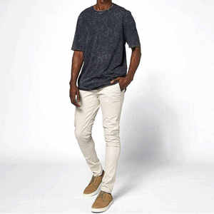 Camiseta de Manga Corta para Hombre, de Algodón Lavado, Color Sólido, Cuello Redondo, Informal, de Verano, Gris - Product Image 3