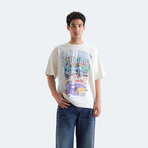 Camiseta gráfica extragrande de algodón peinado premium de diseño personalizado, transpirable, con cuello redondo y hombros caídos para hombre, en venta. - Product Image 3