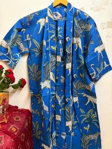 Bata Kimono de Algodón con Estampado Floral para Mujer, Ligera, Cuello en V, Cierre con Cordón, Largo hasta el Tobillo, Manga 3/4, Transpirable, de Lujo - Product Image 6