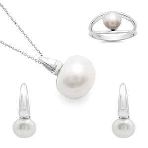 100% Pure Solid 925 Sterling <b>Silver</b> Round Freshwater Pearl Fine Jewelry <b>Set</b> Necklace Earrings <b>Ring</b> Classic Women's Fine Jewelry - Product Image 1