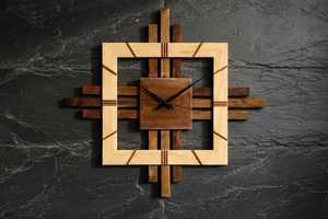 Handmade Artisan Crafted Solid Wood Wall <b>Clock</b> | Two-Tone Layered Walnut Timepiece | Wooden Sculpture | Square Sunburst Design - Product Image 6