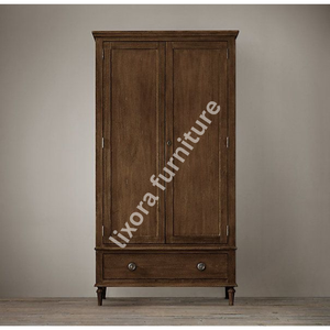 Premium Solid Wood 2 Door <b>Wardrobe</b> with Lower Drawer Classic Dark Finish Bedroom Armoire - Product Image 4
