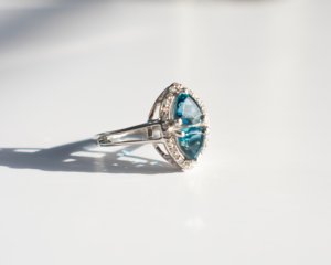 London Blue Topaz Gemstone Marquise-Cut Halo <b>Statement</b> <b>Ring</b> in 925 <b>Silver</b> minimilest jewelry For Luxury Look - Product Image 2