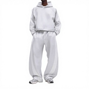 Hot Selling Custom Logo Men's Solid Casual Spring Oversized Pullover Hoodie Baggy Sweatpants Tracksuit Set - Product Image 4