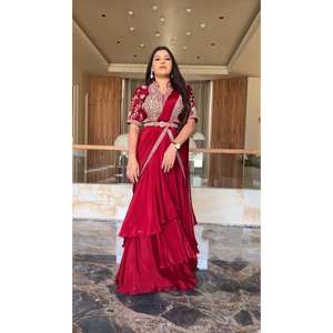 Moti Work Embellished Party Wear Lehenga Saree Robes de bal élégantes Look - Product Image 2