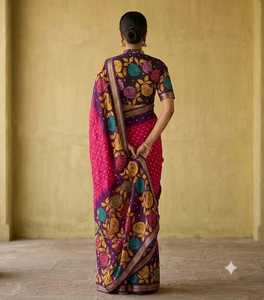 Sari en soie Dola douce imprimé Bandhni avec bordure tissée jacquard - Product Image 3