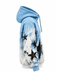 Nouveau sweat à capuche bleu pour homme avec imprimé étoiles noires, design par sublimation, vêtement décontracté d'automne, manches longues, fermeture à cordon - Product Image 5