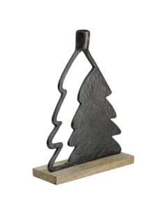 Élégant Porte-Bougie en Aluminium Argenté Fait Main pour Arbre de Noël, Base en Bois, Ornement de Table Festif, Décoration Saisonnière pour la Maison - Product Image 4