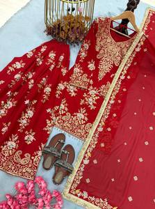 Ensemble 3 pièces palazzo en faux georgette épaisse pour femme, avec broderie de sequins, manches fantaisie, bordure Latkan, dupatta en dentelle prête à l'emploi, séchage rapide - Product Image 6