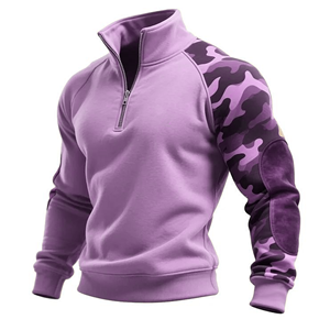 Sweat-shirt à col zippé pour homme, manches camouflage, coupe ajustée, en molleton français, pull décontracté pour l'automne - Product Image 4