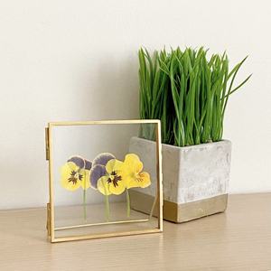 Square Brass <b>Frame</b> With Glass Inlay Yellow Purple Flowers Tabletop Decorative Picture <b>Frame</b> - Product Image 1