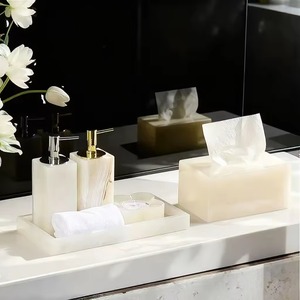 Modern Eco-Friendly Resin Customized Four-Piece <b>Bathroom</b> <b>Accessories</b> <b>Set</b> Soap Dispenser Tissue Box Tray Hotel Home <b>bathroom</b> use - Product Image 2