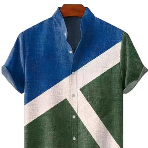 Polo informal fresco y cómodo de verano para hombre 2025, camisa de manga corta con patrón Irregular, camisa de moda con botones de lino estampados - Product Image 1