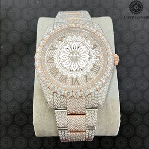 Montre de luxe Charm Jewels en acier inoxydable sertie de diamants, analogique à quartz, boîtier rond de 42 mm, fermoir pliant, unisexe - Product Image 4