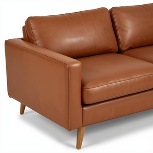 Sofá Moderno de Cuero Marrón Cognac de 3 Plazas con Patas de Madera Maciza, Elegante Sofá de Estilo Mid-Century para Sala de Estar, Muebles Premium para el Hogar - Product Image 3