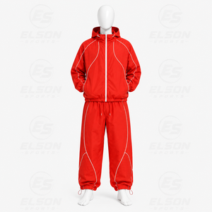 Fabrication OEM, logo personnalisé, ensemble de veste zippée à deux pièces, ensemble long, coupe-vent en polyester, survêtements pour hommes - Product Image 6