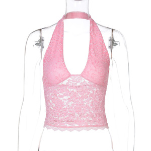Sexy Halter Lace See Through <b>Crop</b> <b>Top</b> for Women Summer Backless Party Club Vest Tank <b>Top</b> Y2K Fashion Basic <b>Crop</b> <b>Top</b> - Product Image 6