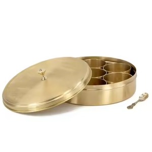 Modern Kitchen Masala <b>Box</b> Metal with Decorative Lid Storage Container for <b>Spices</b> Herbs and Seasoning Organizer - Product Image 2